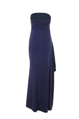 Strapless Burgundy Pleated Long Dress with Slit