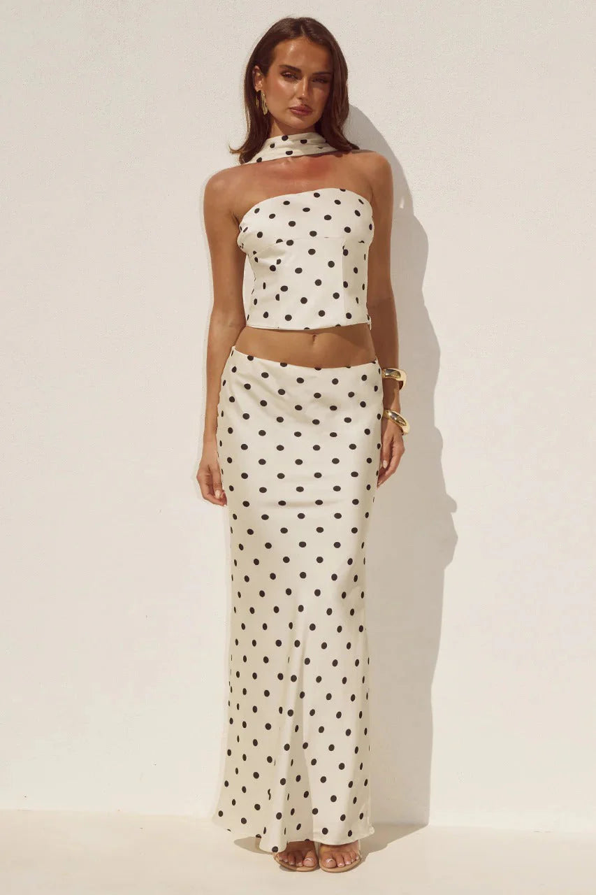 Blaine Maxi Skirt - Cream/Black Polka