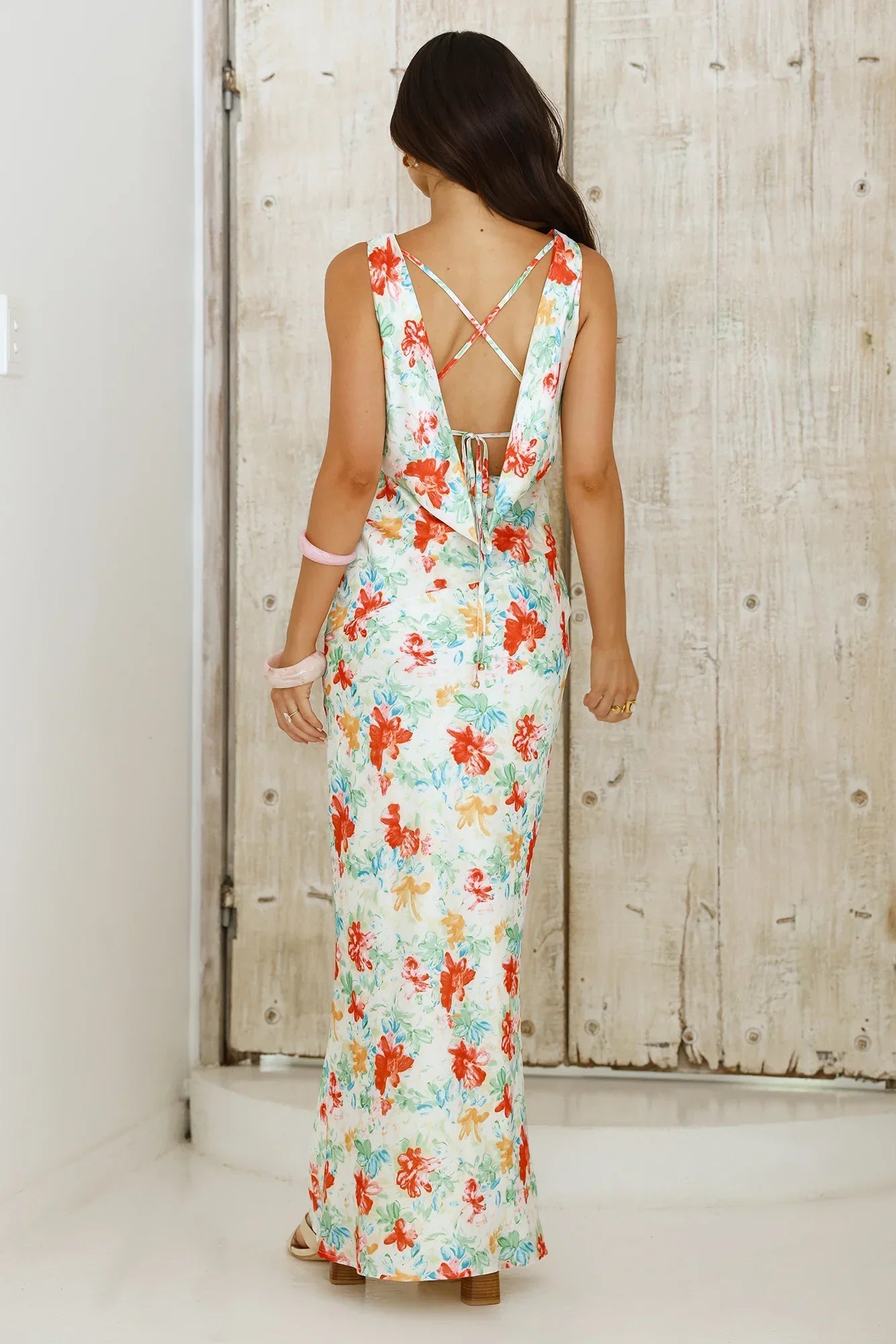 Flowers In Her Hair Satin Maxi Dress Print