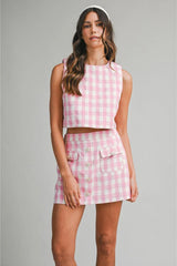 Jillian Gingham Plaid Crop Top & Matching Mini Skirt (Sold Separately) - Pink