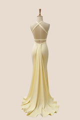 Yellow V Neck Mermaid Prom Dress with Train