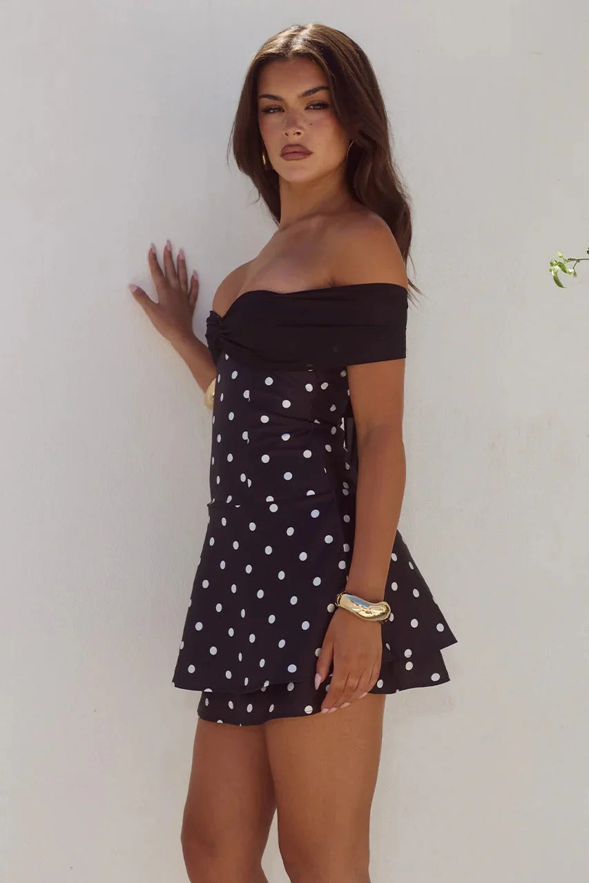 Kadie Mini Dress - Black/White Polka