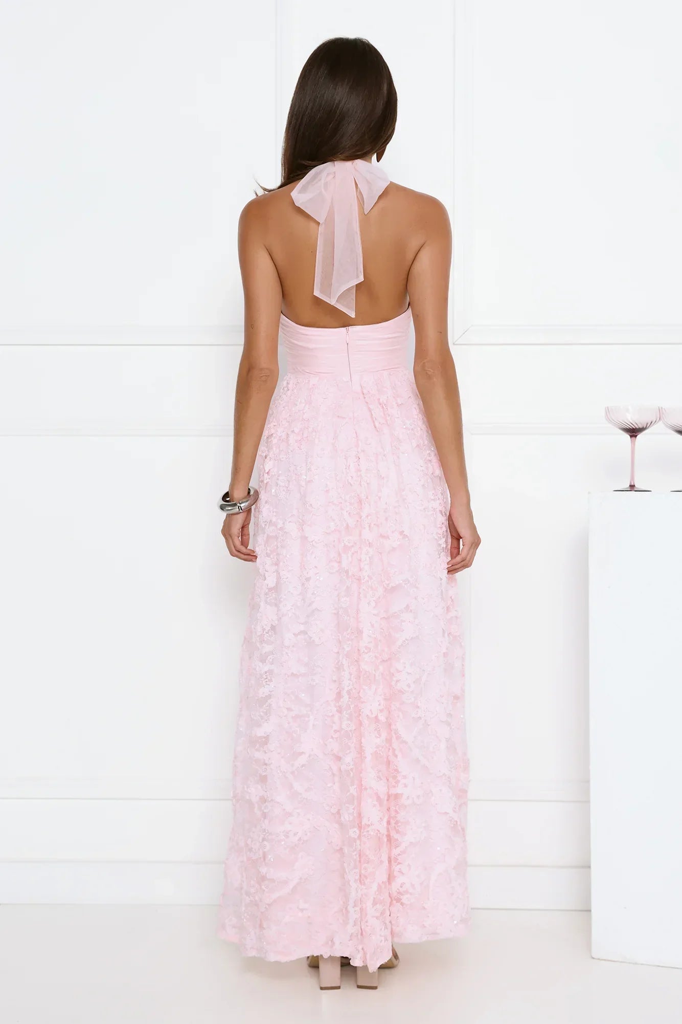 Magnetic Luxe Halter Maxi Dress Pink