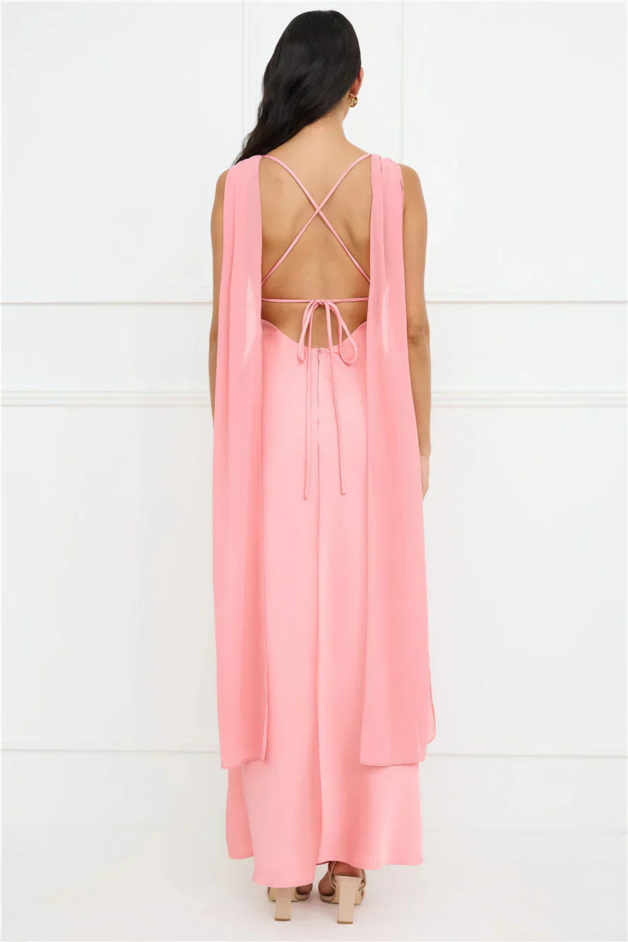 Love Decadence Satin Maxi Dress Pink