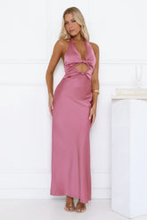 Polished Perspective Halter Satin Maxi Dress Pink