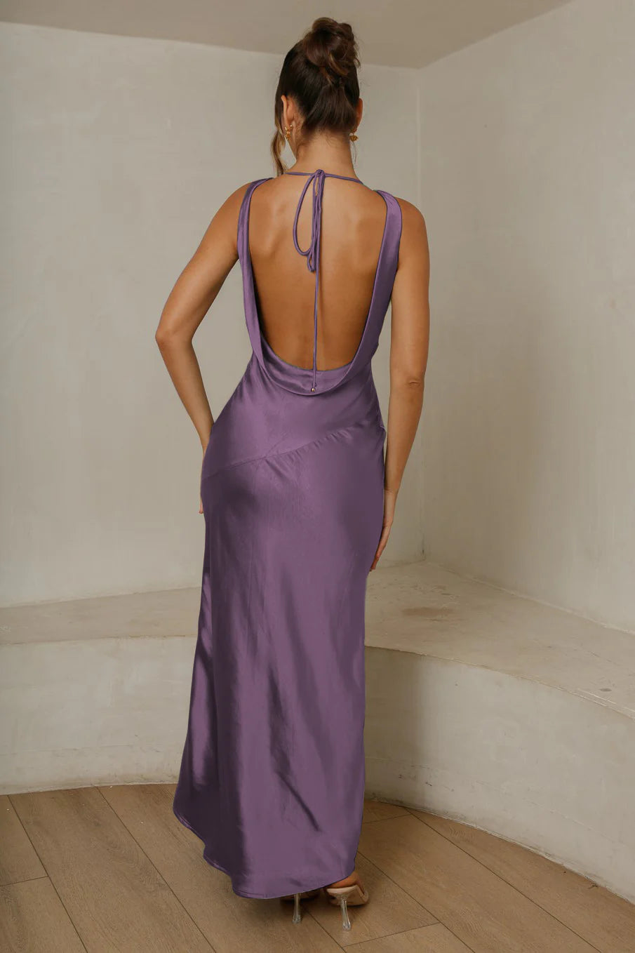 Cassandra Open Back Maxi Dress - Grape (PREORDER)