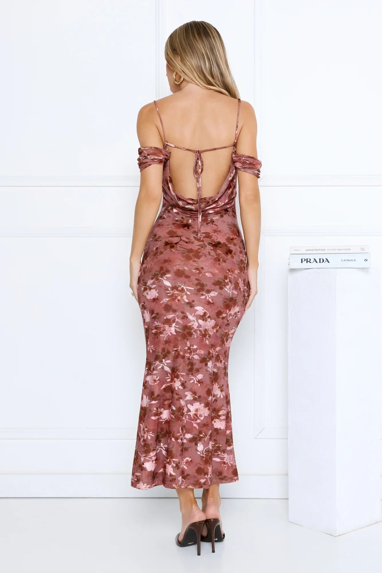 Celeste Glow Off Shoulder Maxi Dress Rust