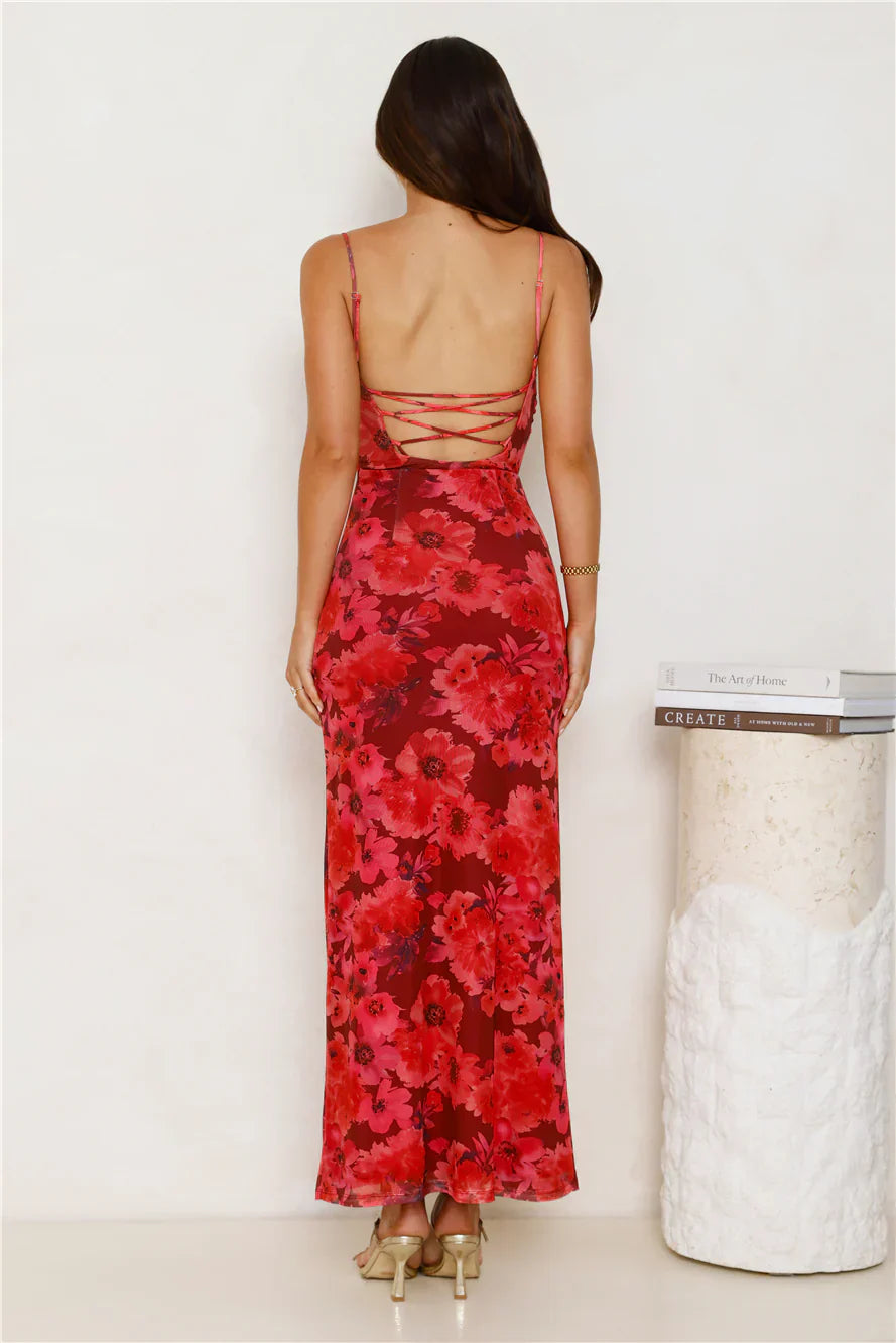 Fabulous Details Mesh Maxi Dress Red