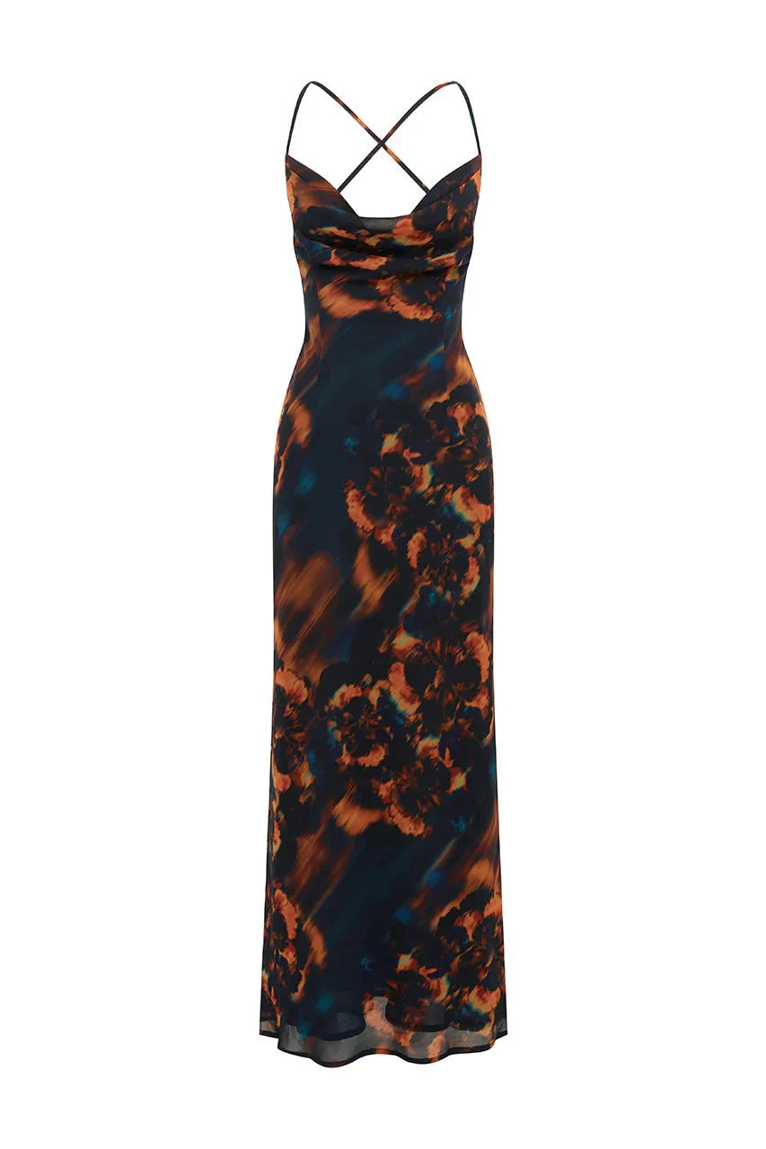 Bridgette Cowl Maxi Dress - Valina Orange