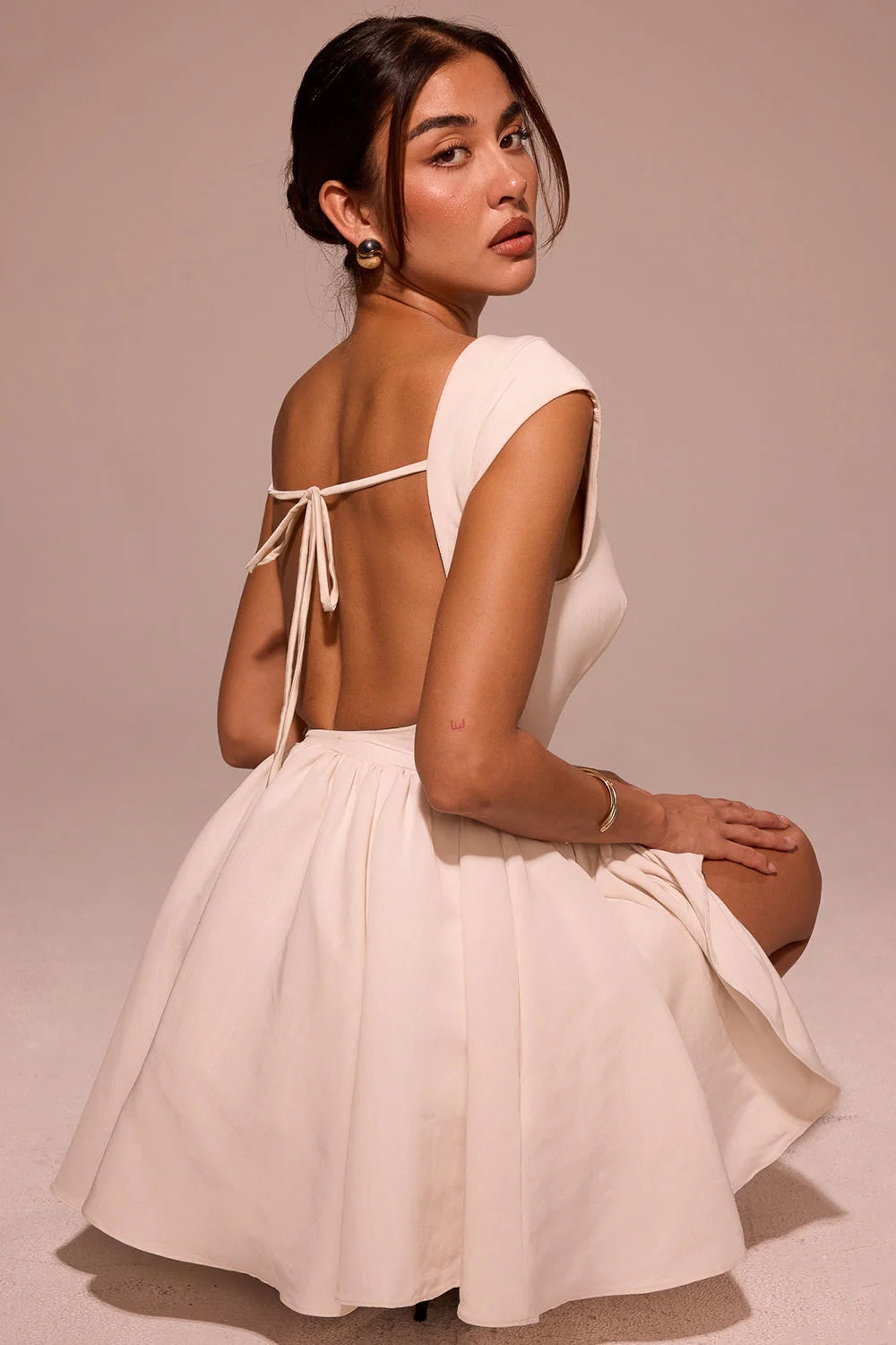 white open back mini dress