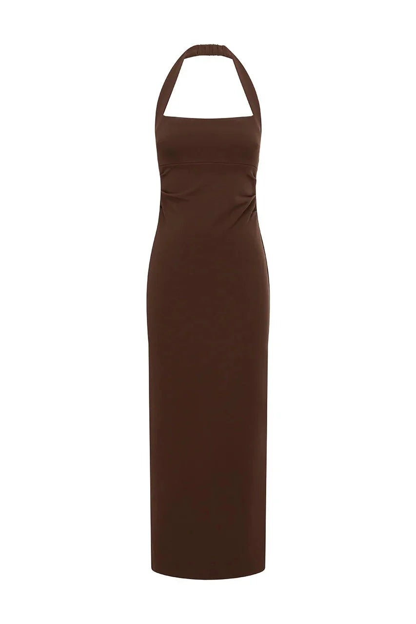 Franca Halter Midi Dress - Bitter Chocolate