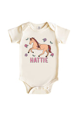 Personalized Pony Club Pink Graphic Bodysuit & Kids Tee | Natural