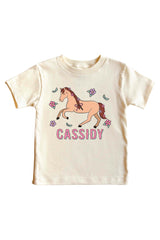 Personalized Pony Club Pink Graphic Bodysuit & Kids Tee | Natural