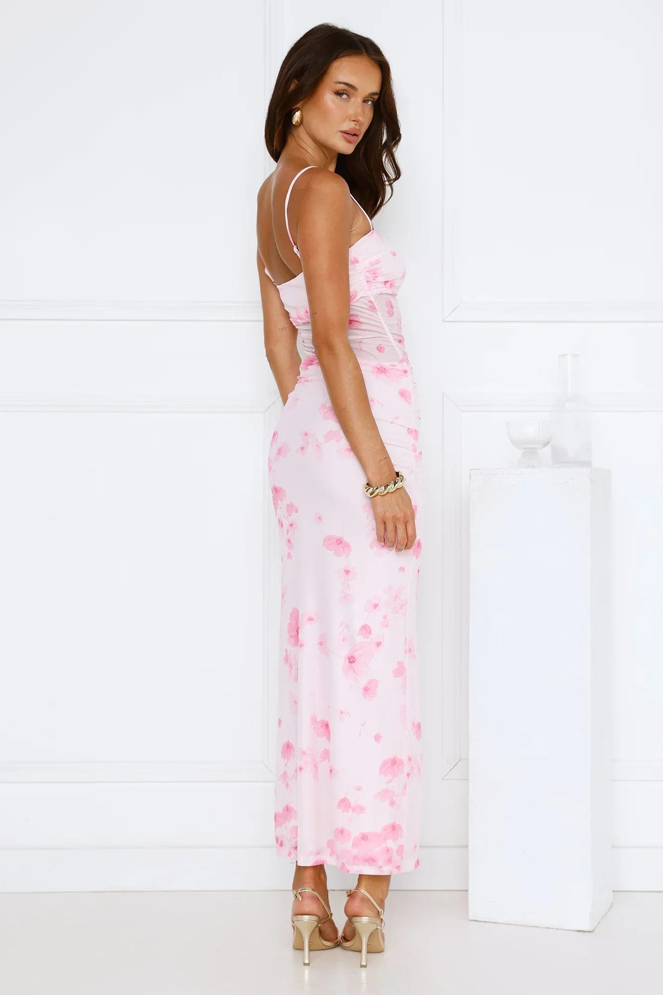 Frosted Glam Mesh Maxi Dress Pink