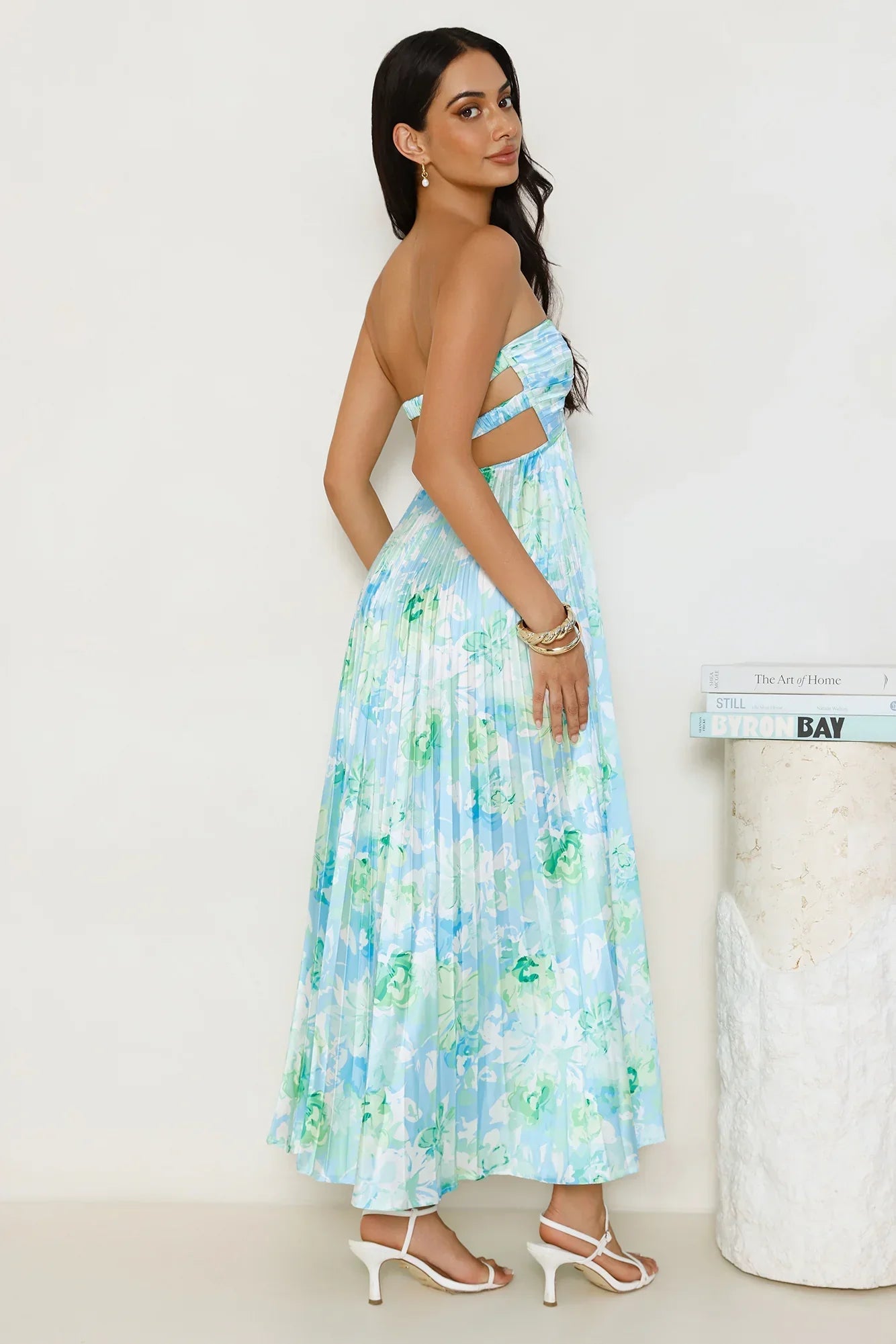 Lilou Strapless Satin Maxi Dress Blue