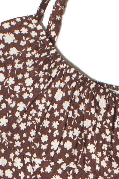 Brown Ditsy Floral Midi Dress
