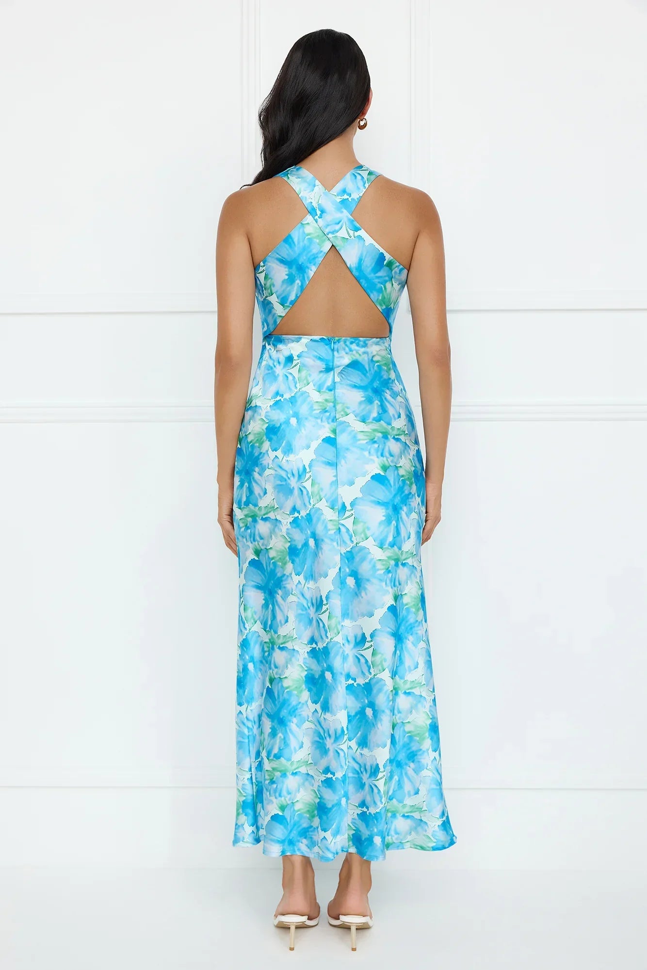 Ocean Spark Satin Maxi Dress Blue