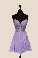 Lavender Sweetheart Appliques Chiffon Short Dress