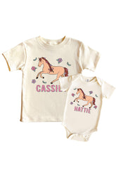 Personalized Pony Club Pink Graphic Bodysuit & Kids Tee | Natural