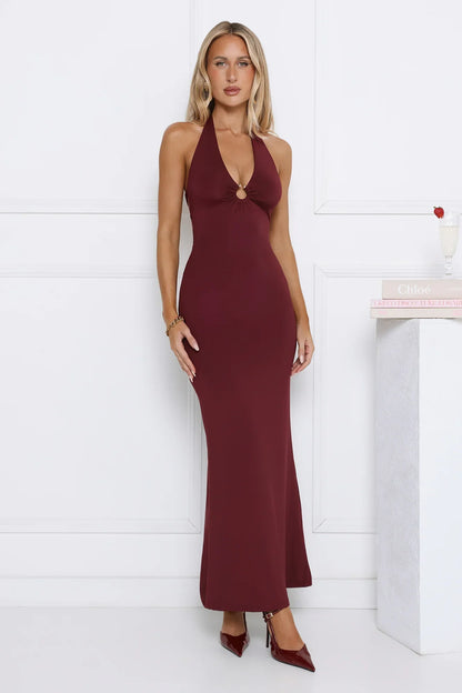 Hotter Now Halter Maxi Dress Wine