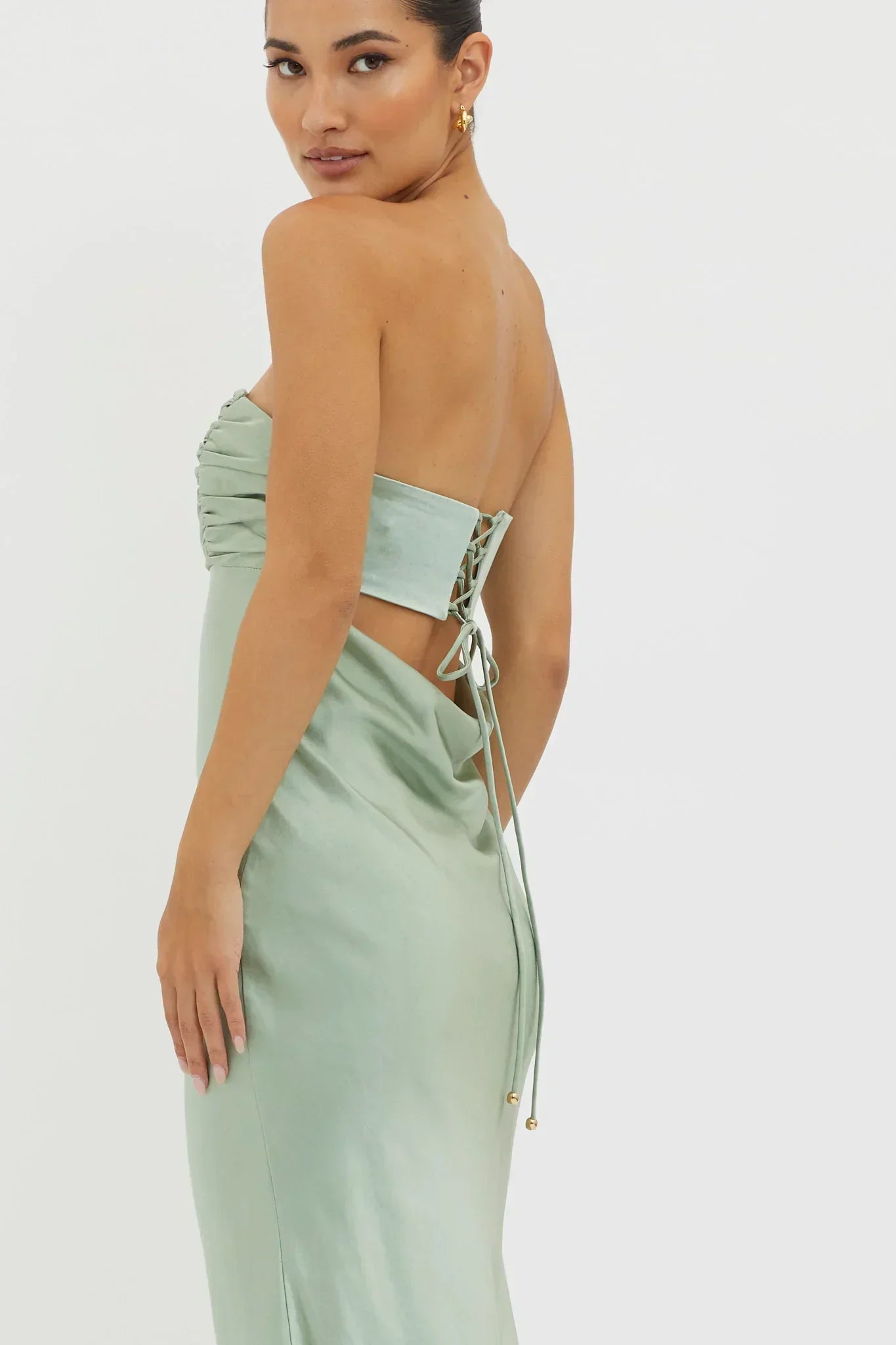 Moon Song Strapless Laced Back Dress Matcha