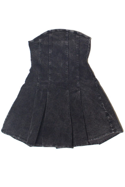 Corduroy Pleated Strapless Mini Dress