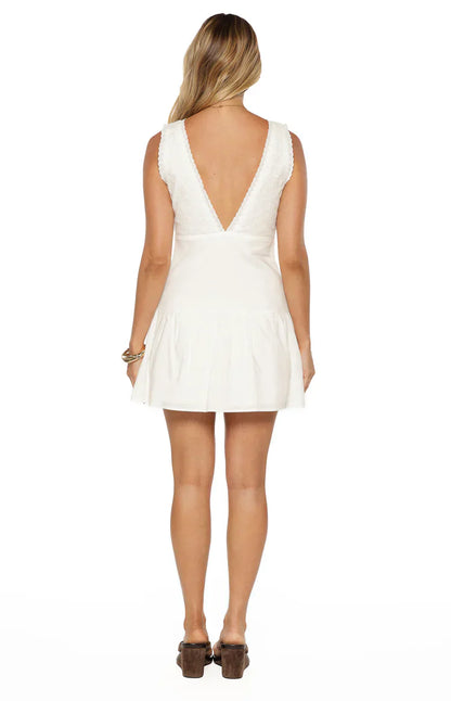 Lola White Cotton Broderie Detail Mini Dress