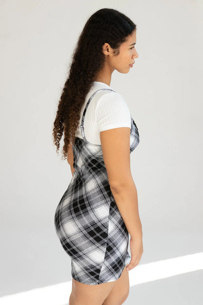 Plaid Cami Mini Dress With Tee