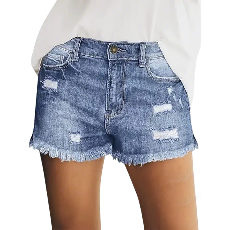 Women's Casual Mid Rise Denim Shorts Stretch Ripped Raw Hem Jean Shorts