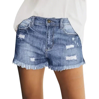 Women's Casual Mid Rise Denim Shorts Stretch Ripped Raw Hem Jean Shorts