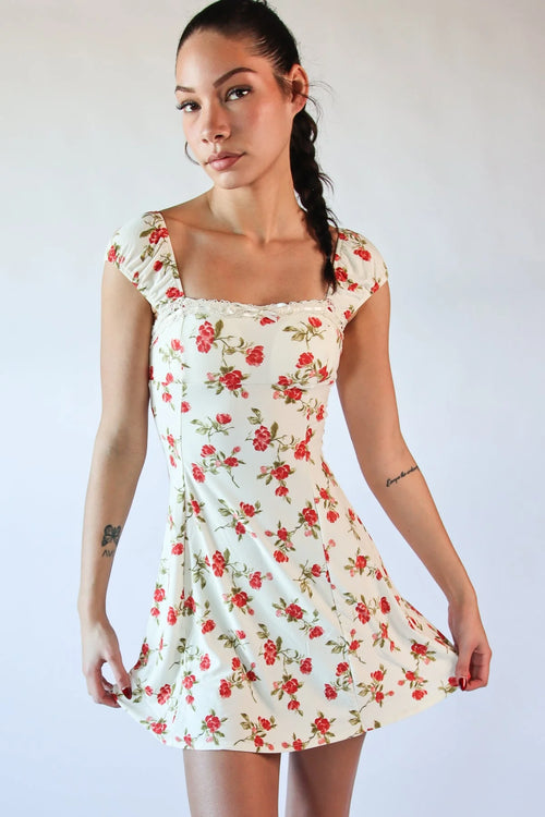Floral Lace Trim Mini Dress