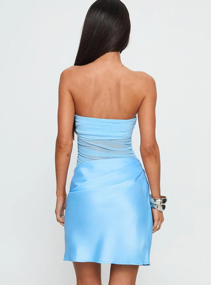 Elemental Strapless Mesh Mini Dress Blue