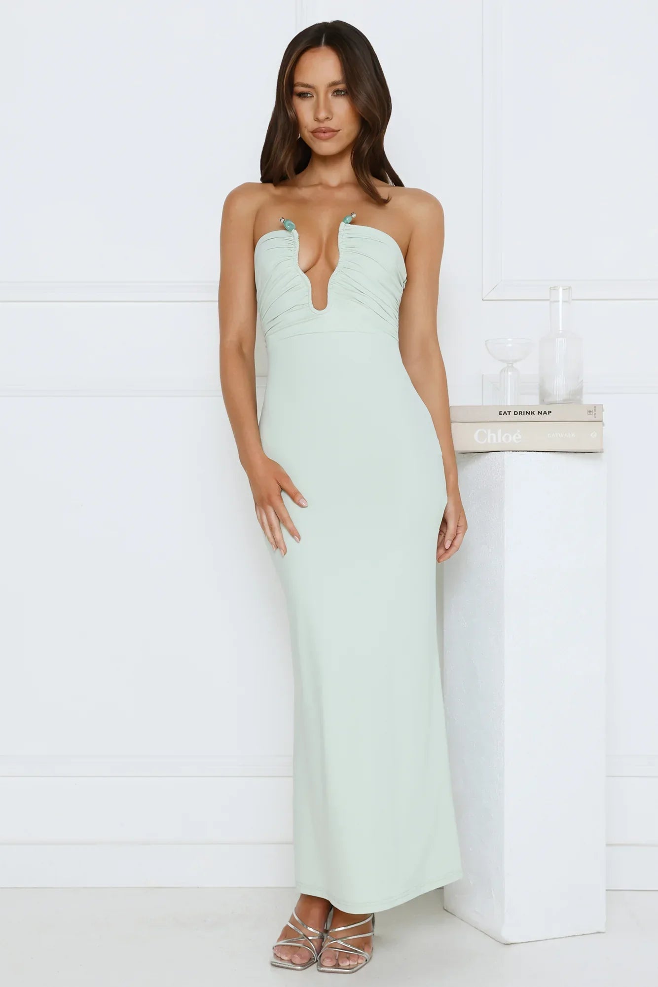 Hot Girl Social Strapless Maxi Dress Sage