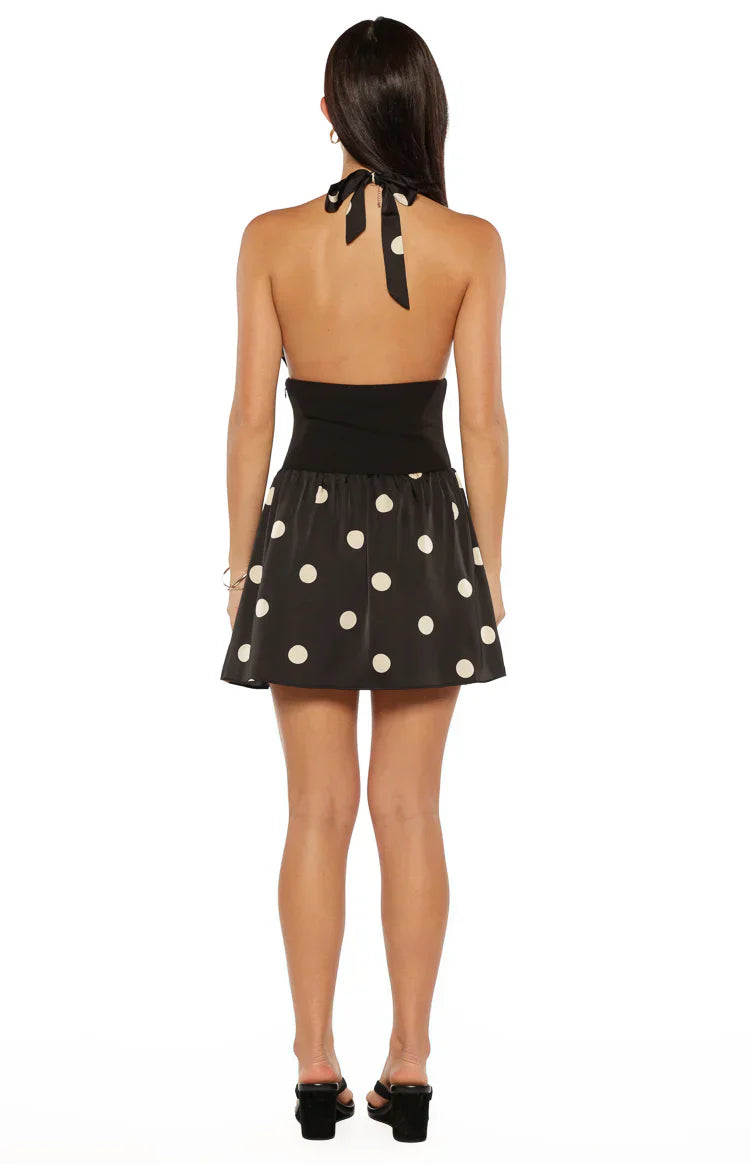 Lilia Black Polka Dot Halter Neck Mini Dress