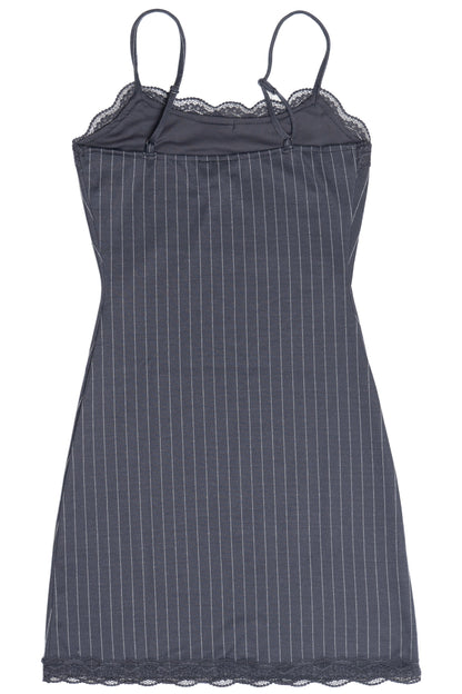 Lace Trim Pinstripe Mini Dress
