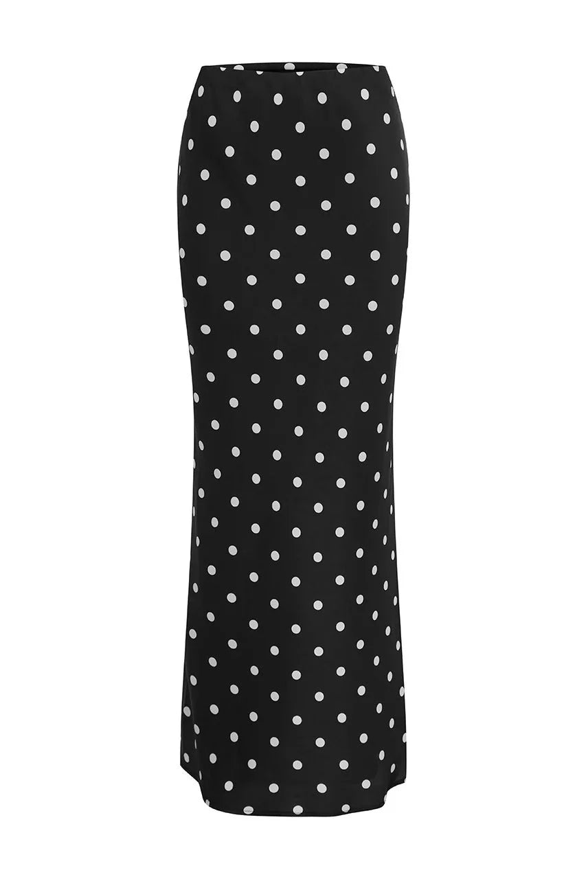 Blaine Maxi Skirt - Black Polka