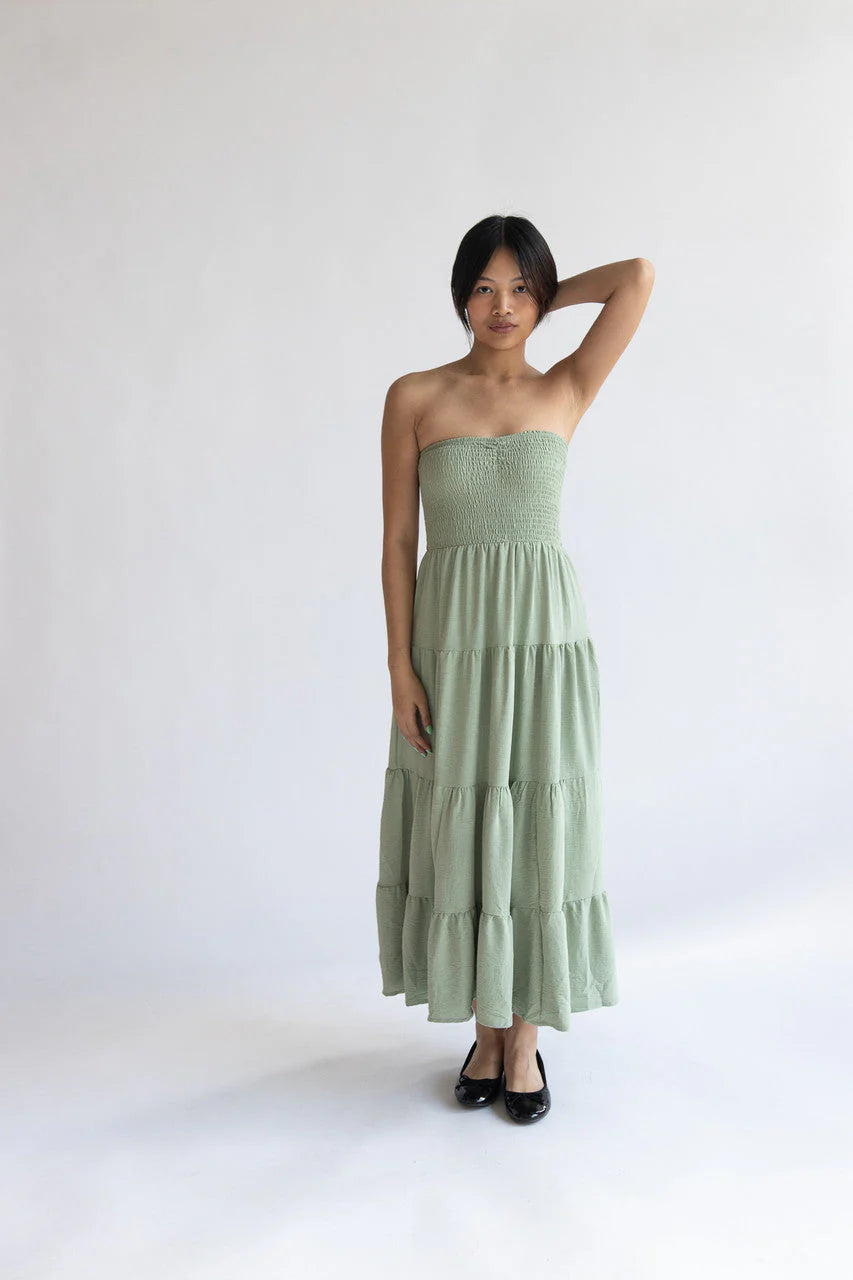 Smocked Top Strapless Maxi Dress