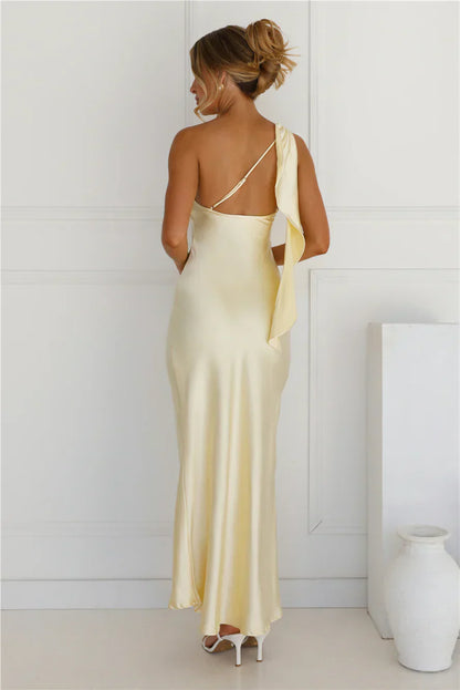 Romantic Tales Satin One Shoulder Maxi Dress
