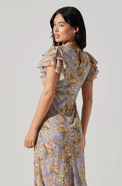 Celestine Floral Flutter Sleeve Midi Dress