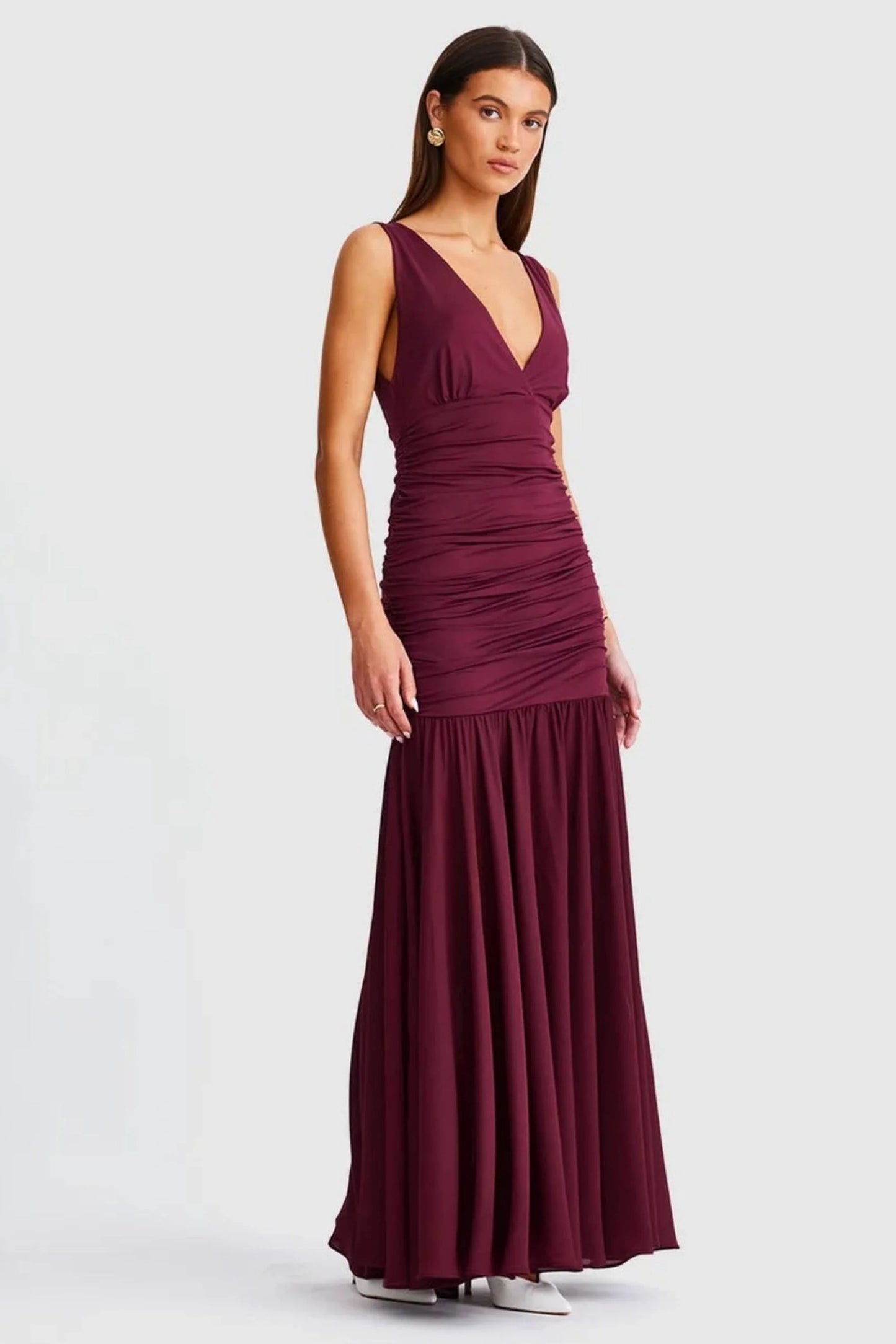Neve V-Neck Maxi Dress - Cranberry