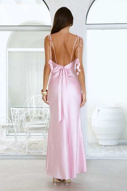 Drifted In Sunlight Satin Maxi Dress Pink