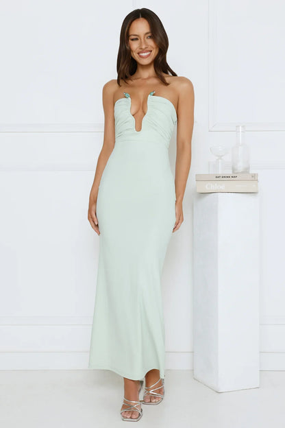 Hot Girl Social Strapless Maxi Dress Sage