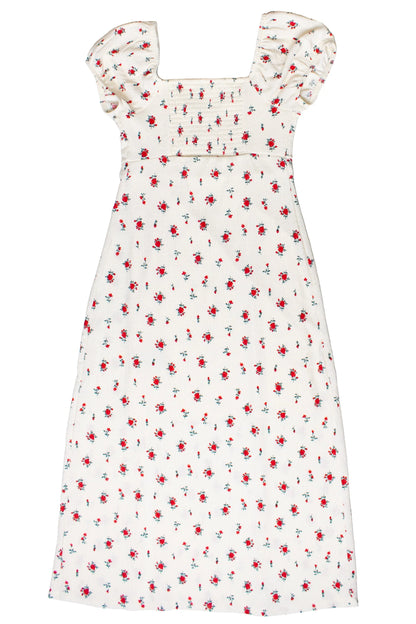 Rose Print Empire Waist Puff Sleeve Dress