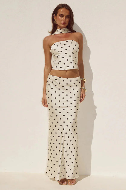 Blaine Maxi Skirt - Cream/Black Polka
