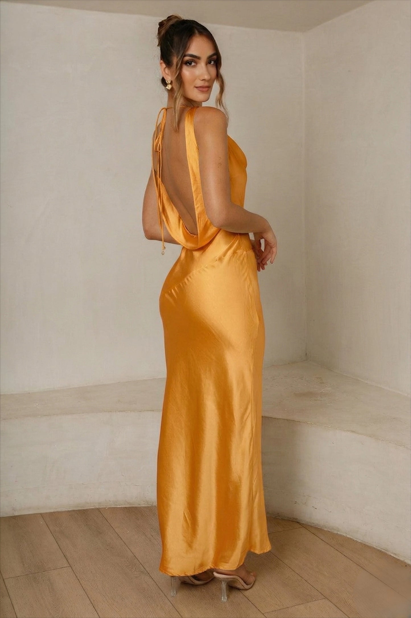 Cassandra Cowl Neck Maxi Dress - Orange