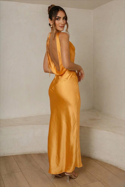 Cassandra Cowl Neck Maxi Dress - Orange