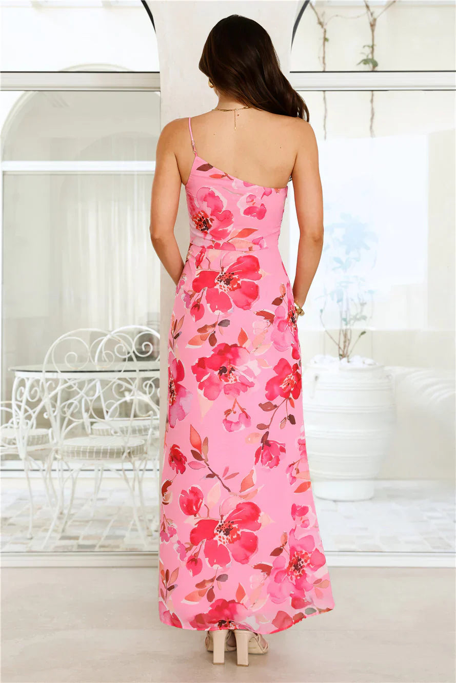 Evening Serenade One Shoulder Maxi Dress Pink