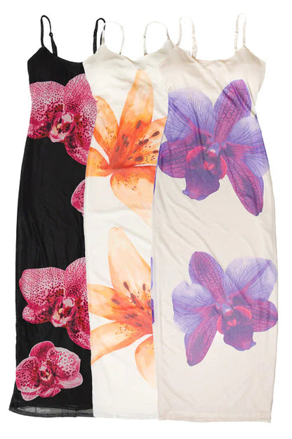 Large Flower Print Mesh Maxi Dress