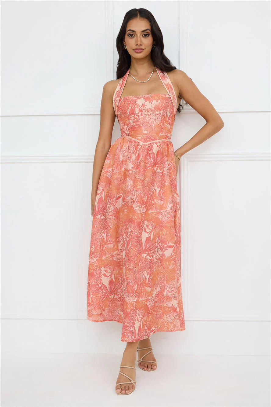 Luxe Harmony Halter Maxi Dress Orange