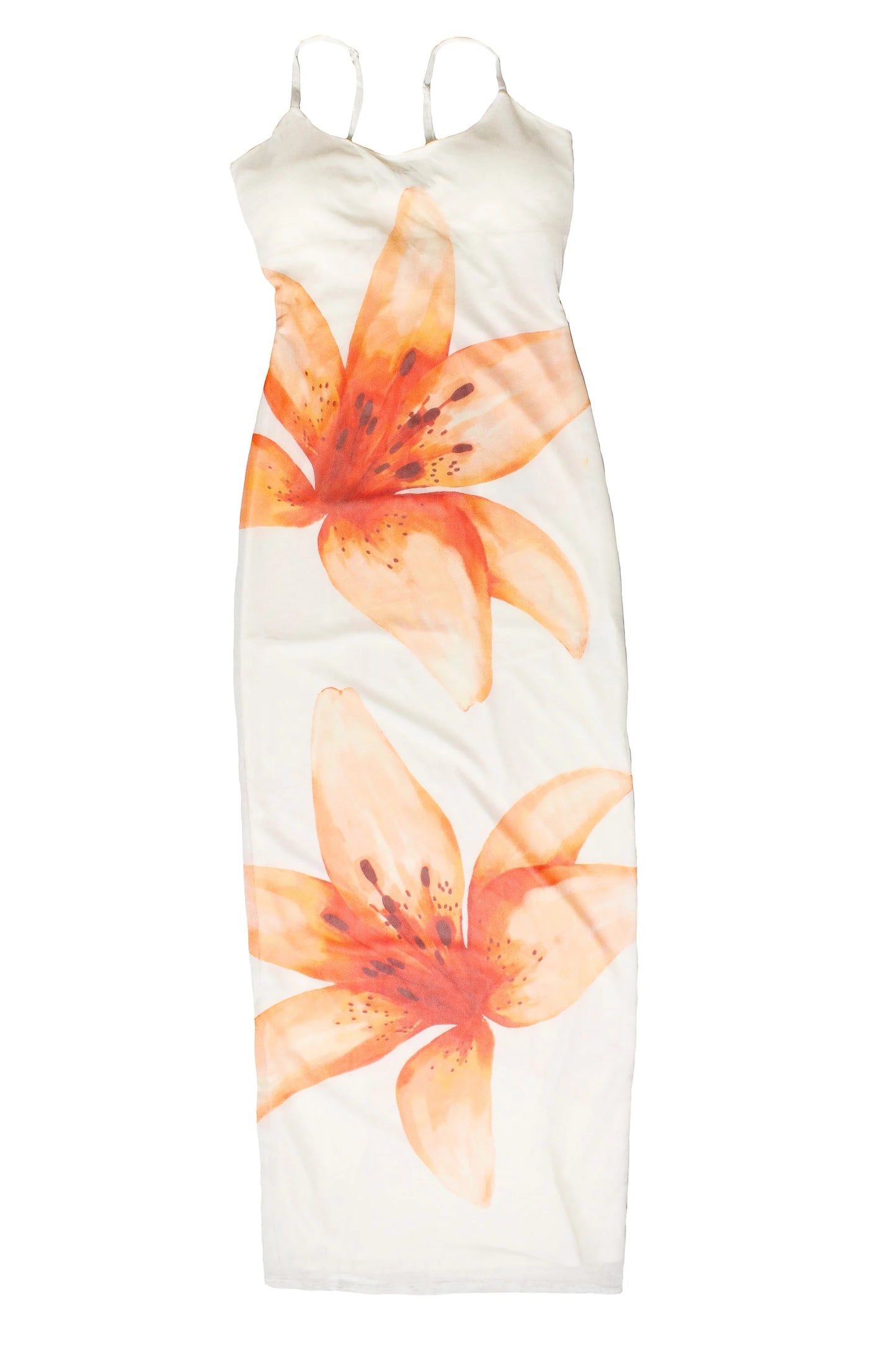 Large Flower Print Mesh Maxi Dress